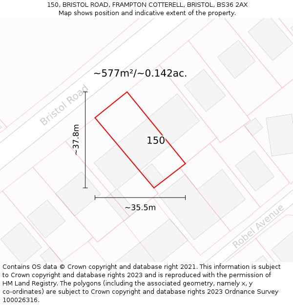 150, BRISTOL ROAD, FRAMPTON COTTERELL, BRISTOL, BS36 2AX: Plot and title map