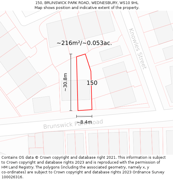 150, BRUNSWICK PARK ROAD, WEDNESBURY, WS10 9HL: Plot and title map