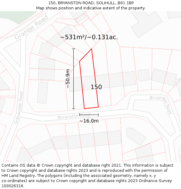 150, BRYANSTON ROAD, SOLIHULL, B91 1BP: Plot and title map