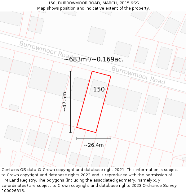 150, BURROWMOOR ROAD, MARCH, PE15 9SS: Plot and title map