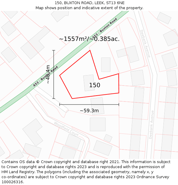 150, BUXTON ROAD, LEEK, ST13 6NE: Plot and title map