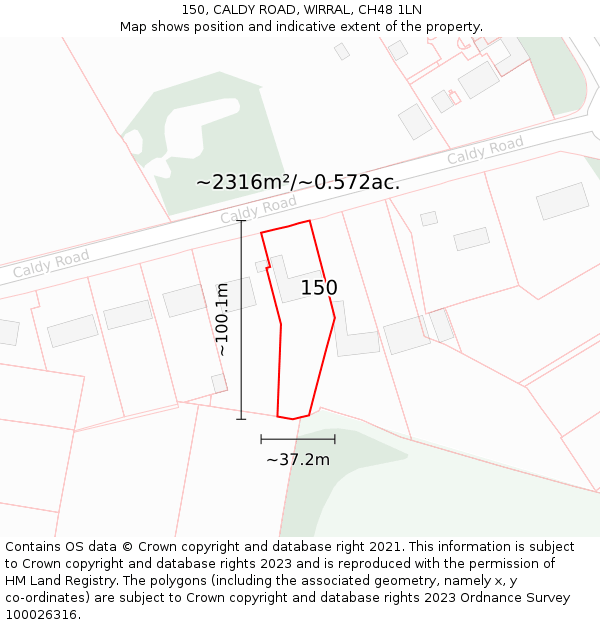 150, CALDY ROAD, WIRRAL, CH48 1LN: Plot and title map