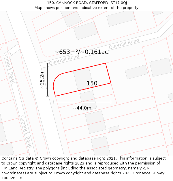 150, CANNOCK ROAD, STAFFORD, ST17 0QJ: Plot and title map
