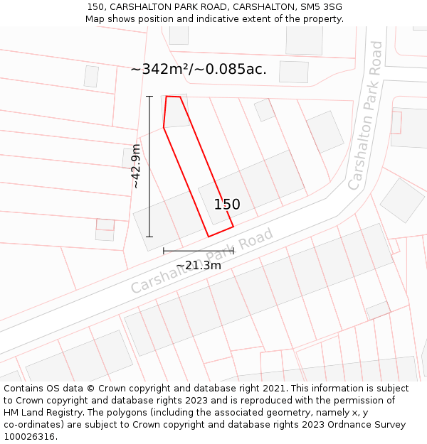 150, CARSHALTON PARK ROAD, CARSHALTON, SM5 3SG: Plot and title map