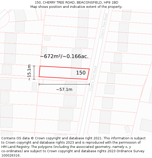 150, CHERRY TREE ROAD, BEACONSFIELD, HP9 1BD: Plot and title map