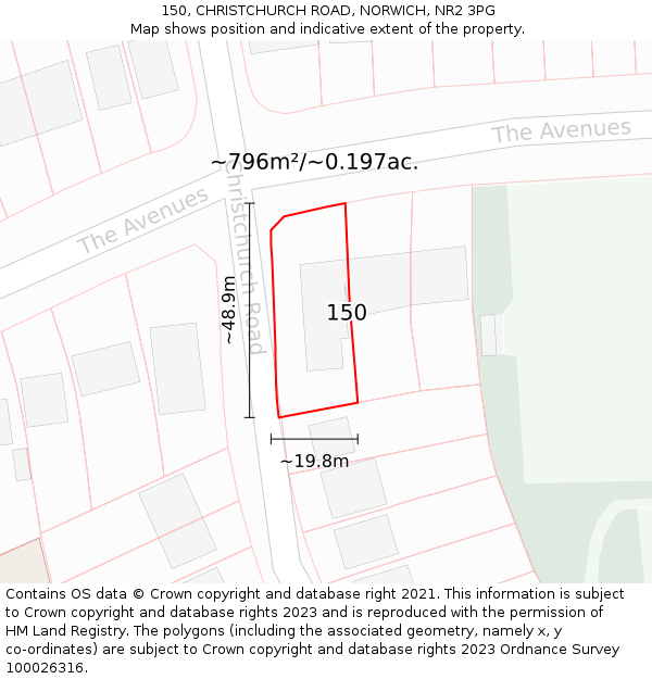 150, CHRISTCHURCH ROAD, NORWICH, NR2 3PG: Plot and title map