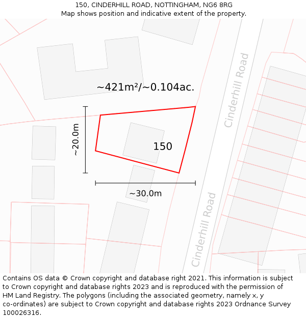 150, CINDERHILL ROAD, NOTTINGHAM, NG6 8RG: Plot and title map