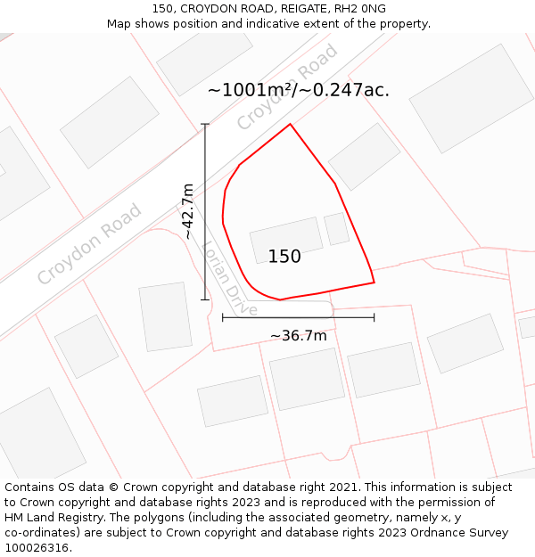 150, CROYDON ROAD, REIGATE, RH2 0NG: Plot and title map