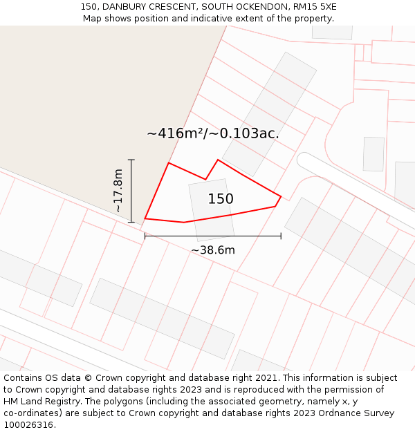 150, DANBURY CRESCENT, SOUTH OCKENDON, RM15 5XE: Plot and title map