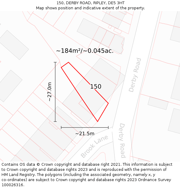 150, DERBY ROAD, RIPLEY, DE5 3HT: Plot and title map