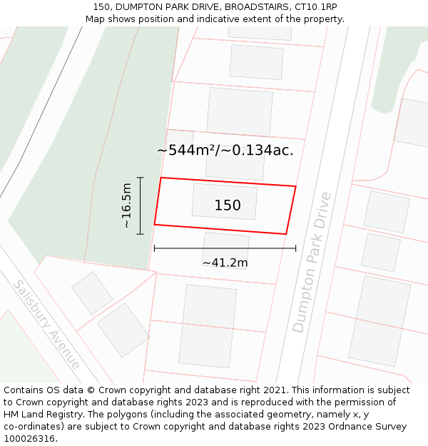 150, DUMPTON PARK DRIVE, BROADSTAIRS, CT10 1RP: Plot and title map