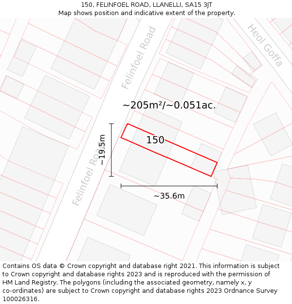 150, FELINFOEL ROAD, LLANELLI, SA15 3JT: Plot and title map