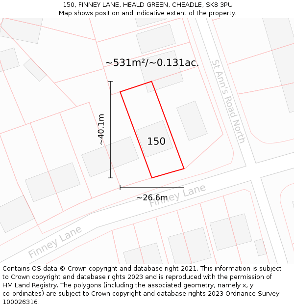 150, FINNEY LANE, HEALD GREEN, CHEADLE, SK8 3PU: Plot and title map