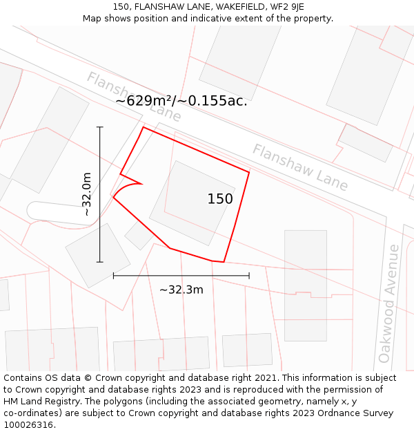 150, FLANSHAW LANE, WAKEFIELD, WF2 9JE: Plot and title map