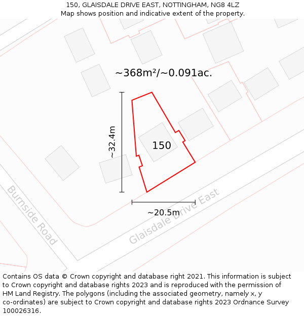 150, GLAISDALE DRIVE EAST, NOTTINGHAM, NG8 4LZ: Plot and title map