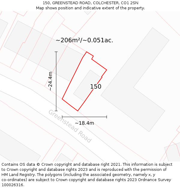 150, GREENSTEAD ROAD, COLCHESTER, CO1 2SN: Plot and title map