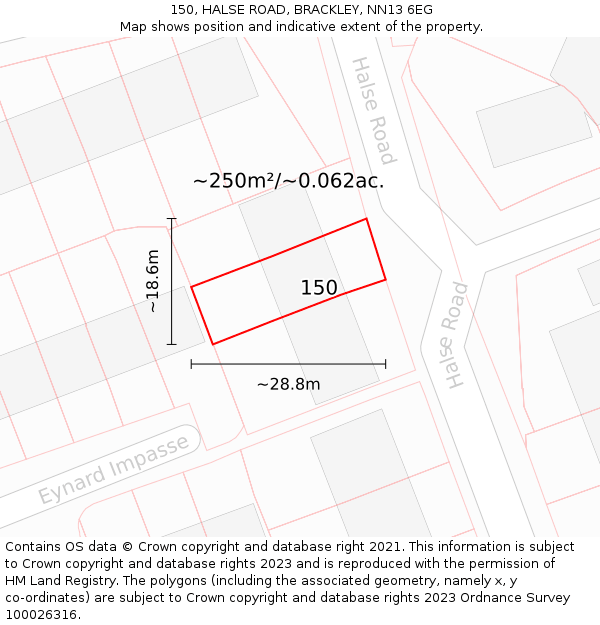 150, HALSE ROAD, BRACKLEY, NN13 6EG: Plot and title map
