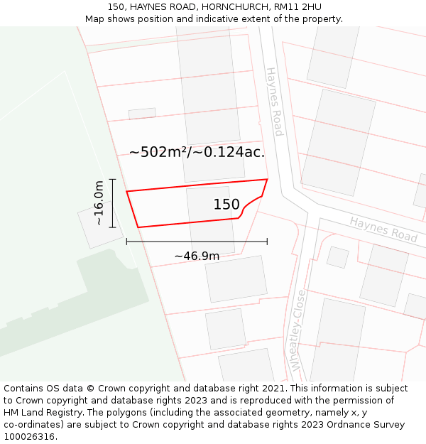150, HAYNES ROAD, HORNCHURCH, RM11 2HU: Plot and title map