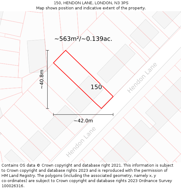 150, HENDON LANE, LONDON, N3 3PS: Plot and title map