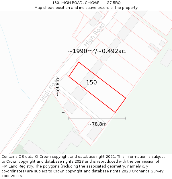 150, HIGH ROAD, CHIGWELL, IG7 5BQ: Plot and title map