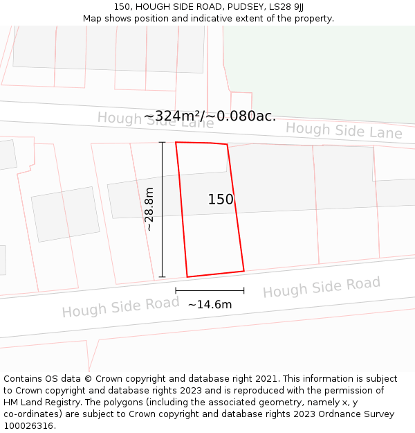 150, HOUGH SIDE ROAD, PUDSEY, LS28 9JJ: Plot and title map