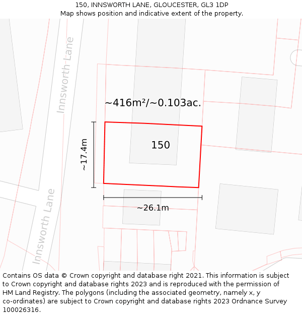 150, INNSWORTH LANE, GLOUCESTER, GL3 1DP: Plot and title map