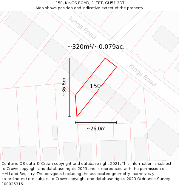 150, KINGS ROAD, FLEET, GU51 3DT: Plot and title map