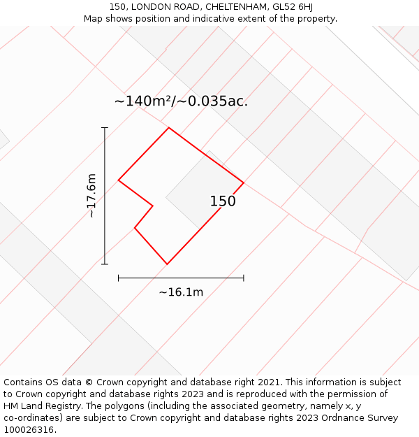 150, LONDON ROAD, CHELTENHAM, GL52 6HJ: Plot and title map