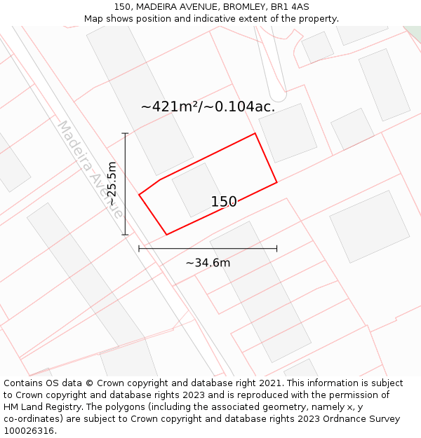 150, MADEIRA AVENUE, BROMLEY, BR1 4AS: Plot and title map