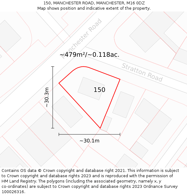 150, MANCHESTER ROAD, MANCHESTER, M16 0DZ: Plot and title map