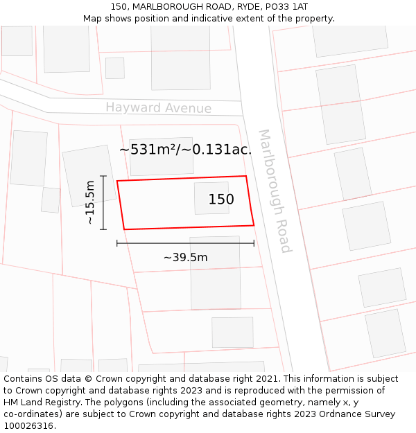 150, MARLBOROUGH ROAD, RYDE, PO33 1AT: Plot and title map