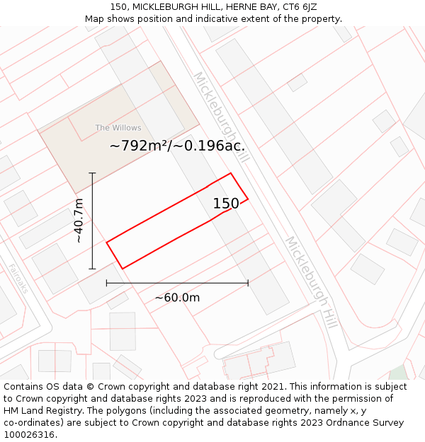 150, MICKLEBURGH HILL, HERNE BAY, CT6 6JZ: Plot and title map