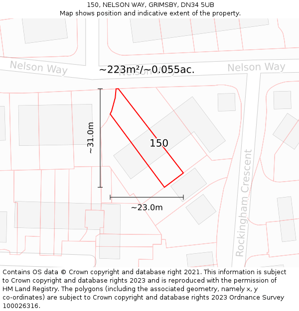 150, NELSON WAY, GRIMSBY, DN34 5UB: Plot and title map