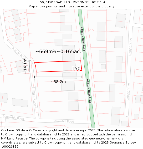 150, NEW ROAD, HIGH WYCOMBE, HP12 4LA: Plot and title map