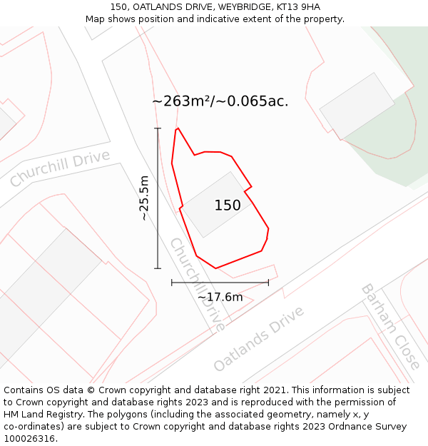 150, OATLANDS DRIVE, WEYBRIDGE, KT13 9HA: Plot and title map