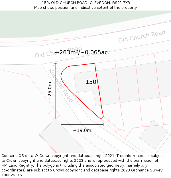 150, OLD CHURCH ROAD, CLEVEDON, BS21 7XR: Plot and title map