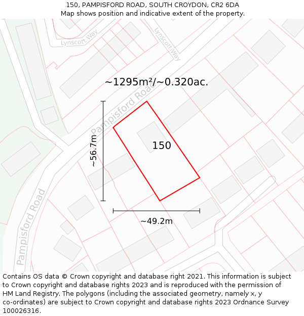 150, PAMPISFORD ROAD, SOUTH CROYDON, CR2 6DA: Plot and title map