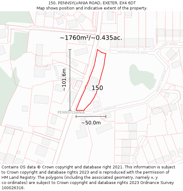 150, PENNSYLVANIA ROAD, EXETER, EX4 6DT: Plot and title map