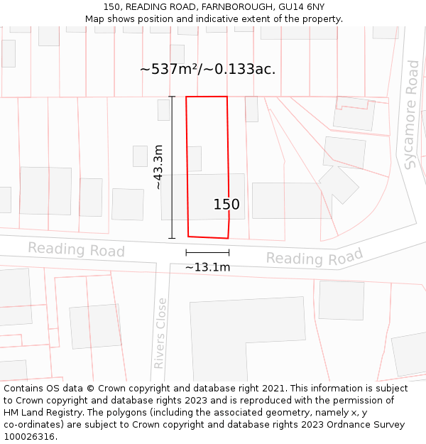 150, READING ROAD, FARNBOROUGH, GU14 6NY: Plot and title map