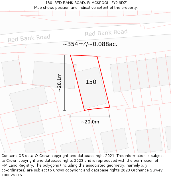 150, RED BANK ROAD, BLACKPOOL, FY2 9DZ: Plot and title map