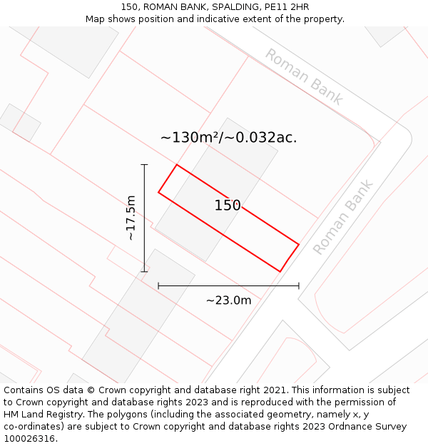 150, ROMAN BANK, SPALDING, PE11 2HR: Plot and title map