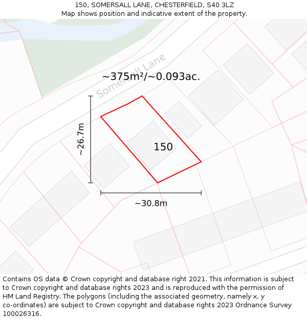 150, SOMERSALL LANE, CHESTERFIELD, S40 3LZ: Plot and title map