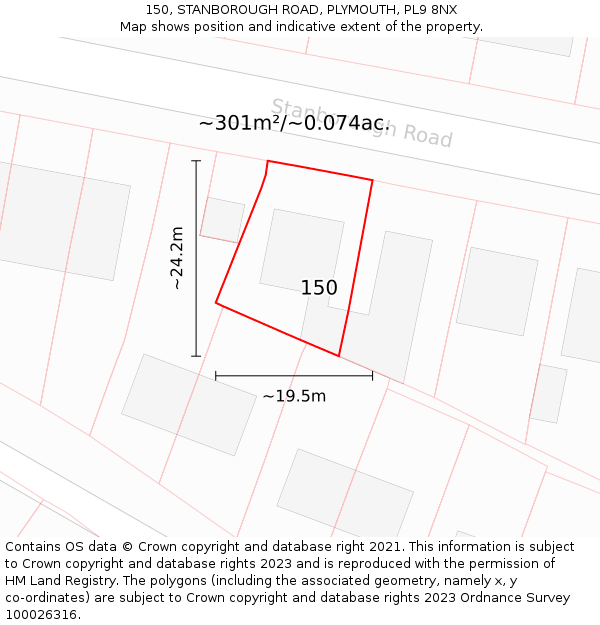 150, STANBOROUGH ROAD, PLYMOUTH, PL9 8NX: Plot and title map