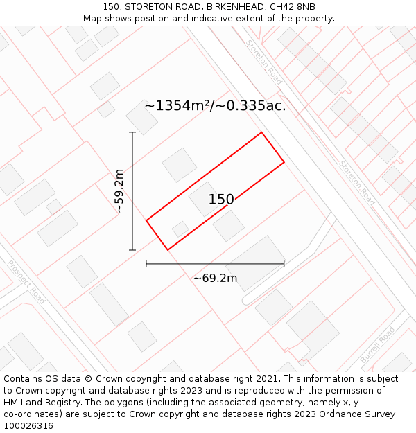 150, STORETON ROAD, BIRKENHEAD, CH42 8NB: Plot and title map