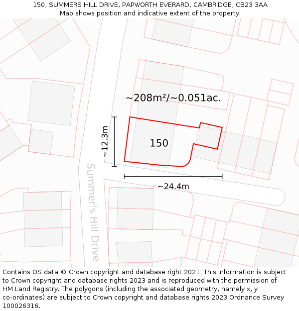 150, SUMMERS HILL DRIVE, PAPWORTH EVERARD, CAMBRIDGE, CB23 3AA: Plot and title map