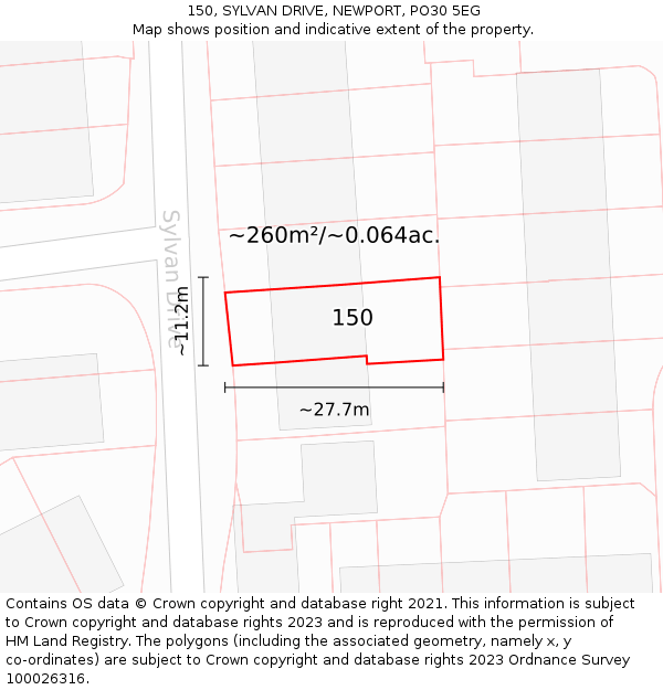 150, SYLVAN DRIVE, NEWPORT, PO30 5EG: Plot and title map