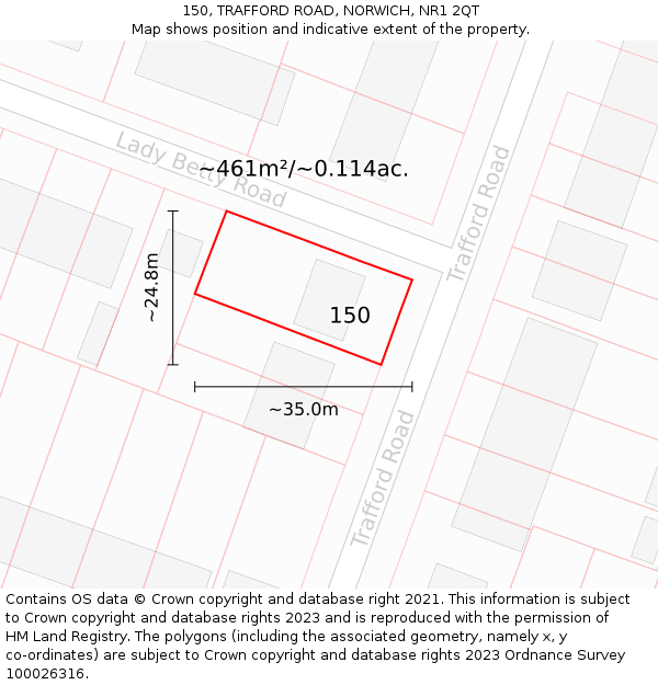 150, TRAFFORD ROAD, NORWICH, NR1 2QT: Plot and title map