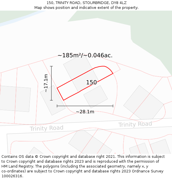 150, TRINITY ROAD, STOURBRIDGE, DY8 4LZ: Plot and title map