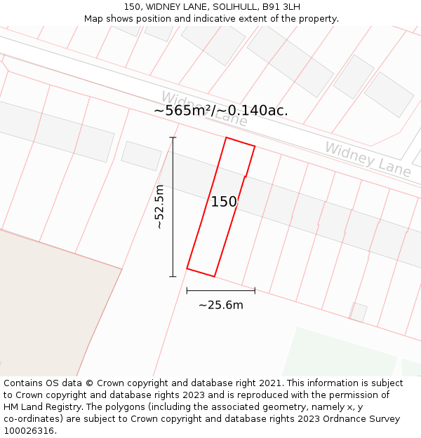 150, WIDNEY LANE, SOLIHULL, B91 3LH: Plot and title map