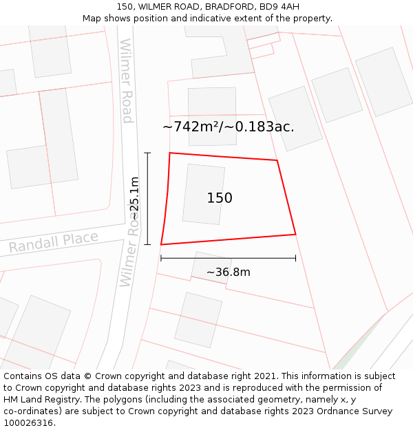 150, WILMER ROAD, BRADFORD, BD9 4AH: Plot and title map